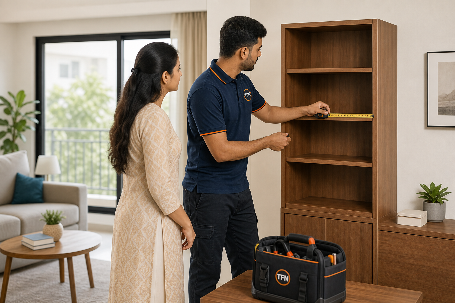 The Fix Nation worker measuring furniture