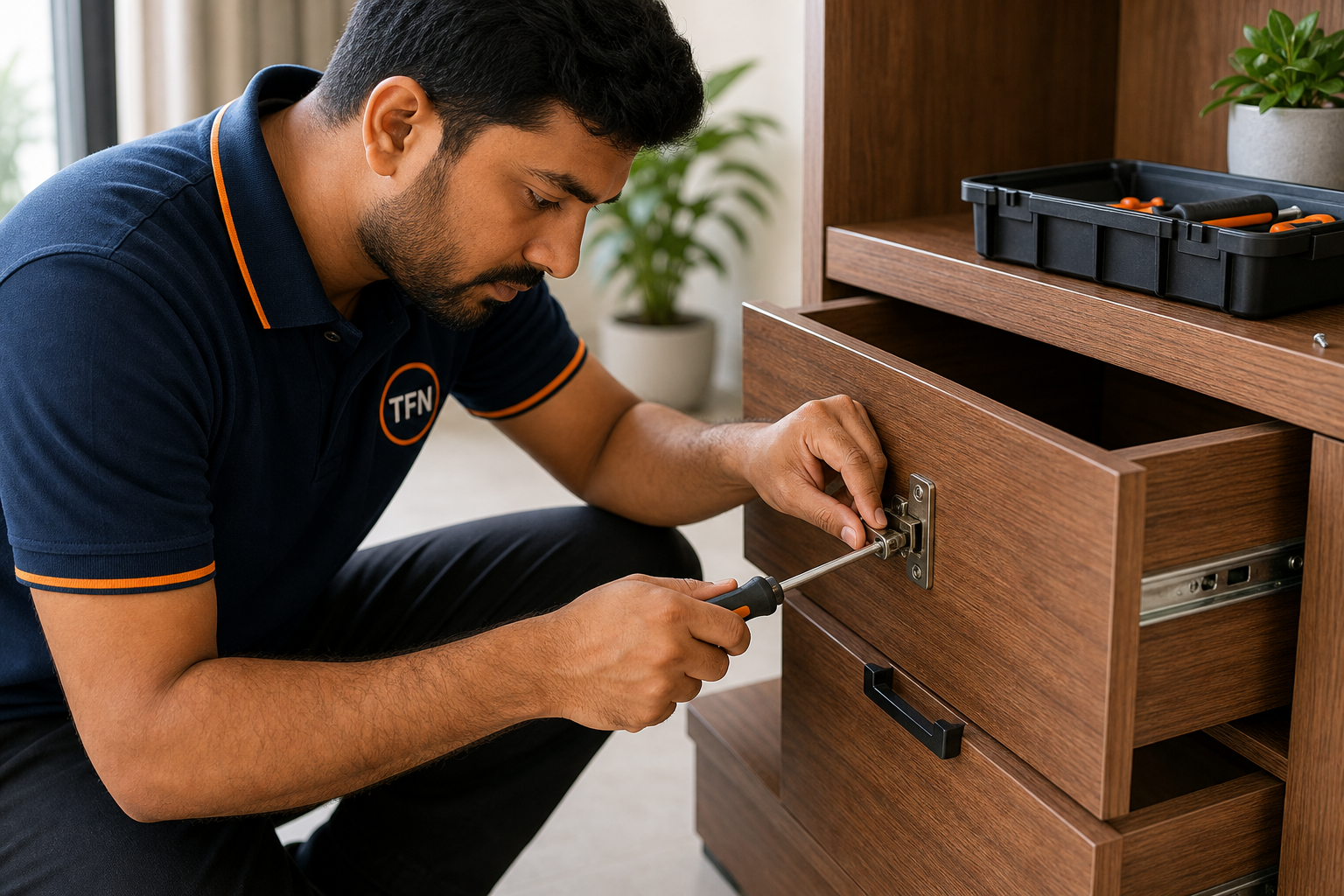 The Fix Nation worker repairing furniture