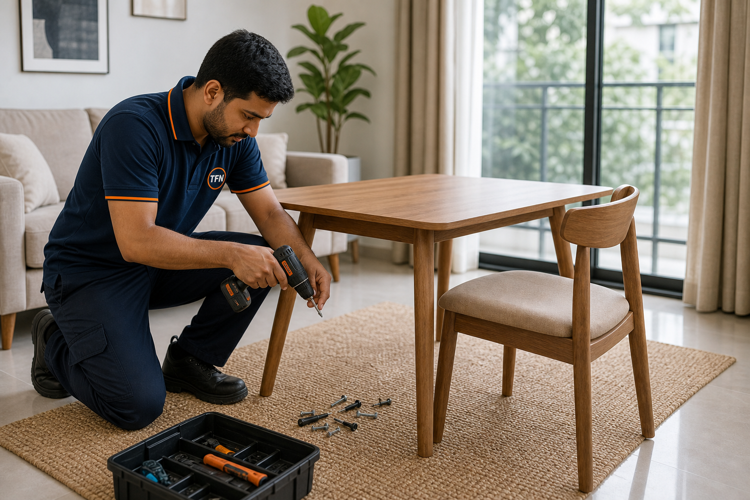 The Fix Nation worker assembling table and chair